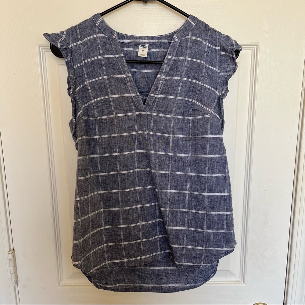 Old Navy XS Denim Striped Ruffle Top